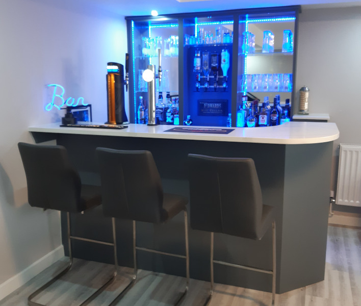 Home bar with blue lights