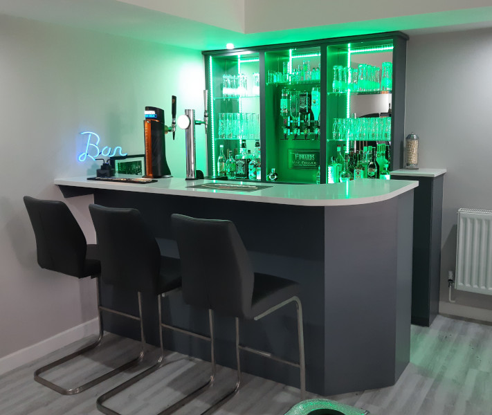 Home bar with green lights