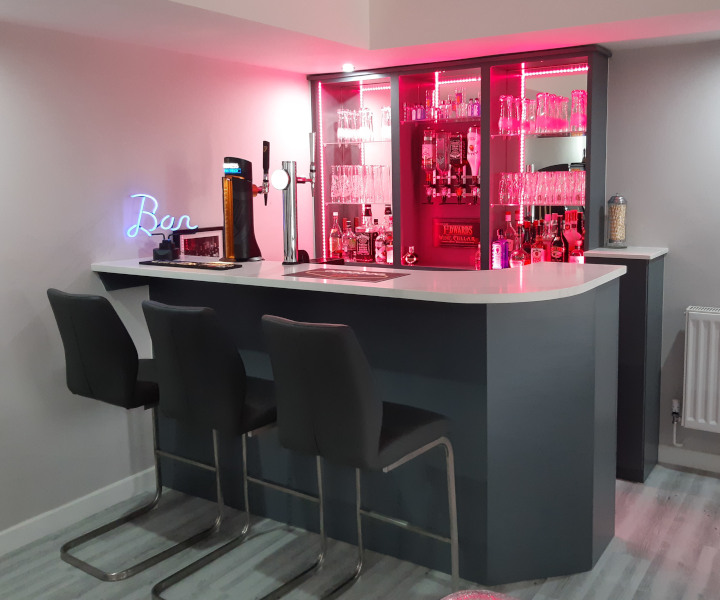 Home bar with red lights