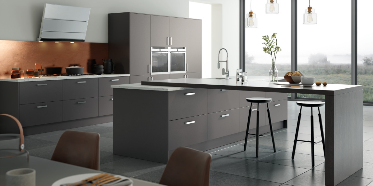 Black kitchen with slab doors