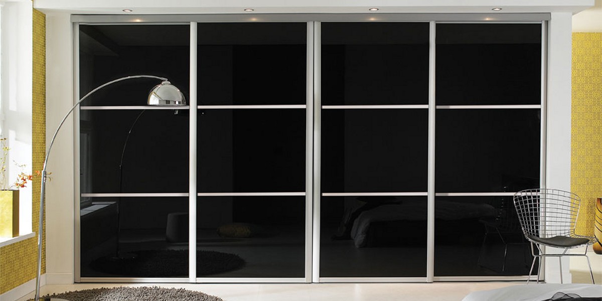 Black glass 3 panel sliding doors