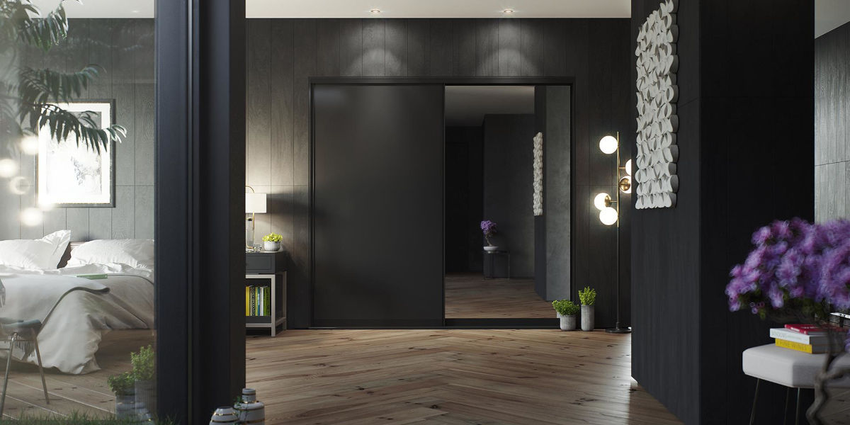 Black single panel sliding doors