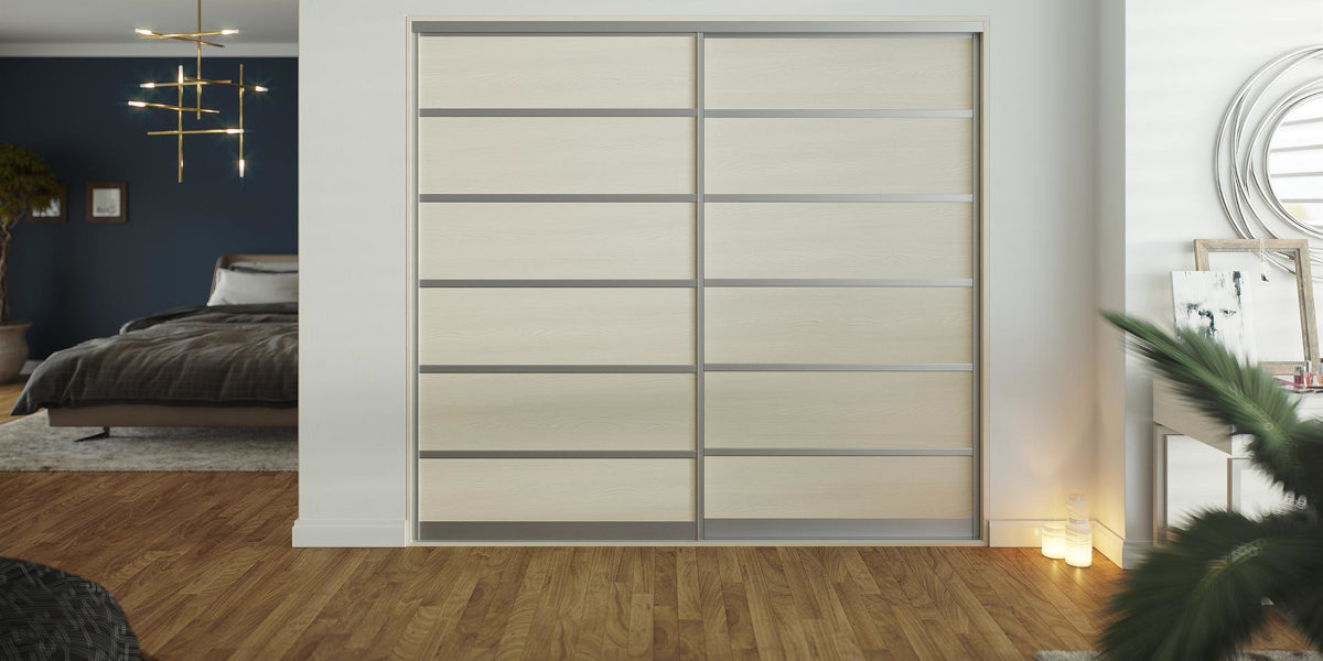 6 panel cream sliding door wardrobe